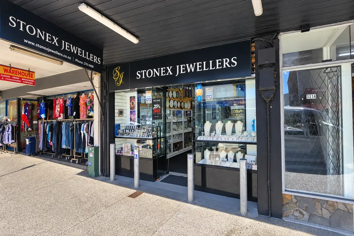 A wider view of the Stonex Jewellers storefront from the street