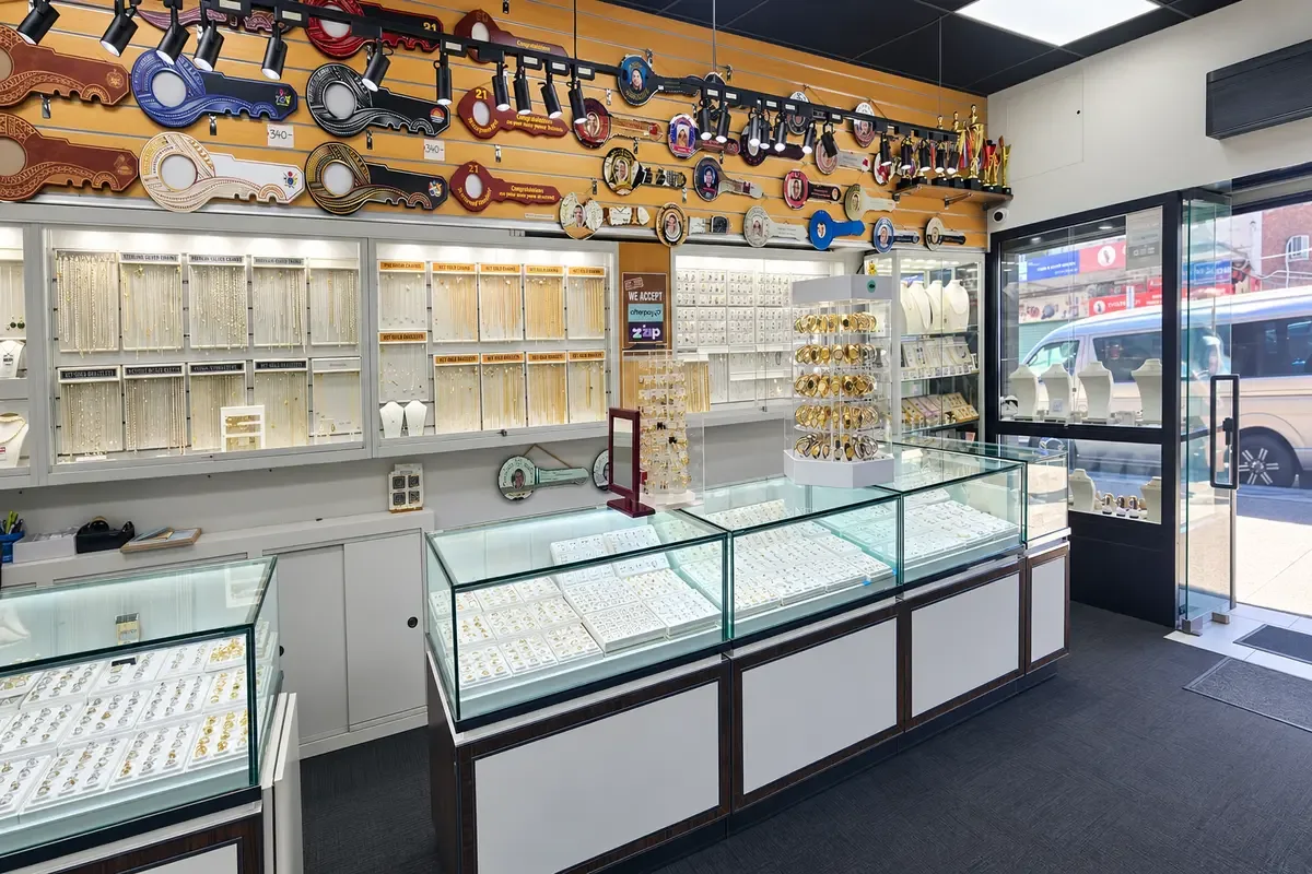 Jewellery display counters inside the Stonex Jewellers showroom