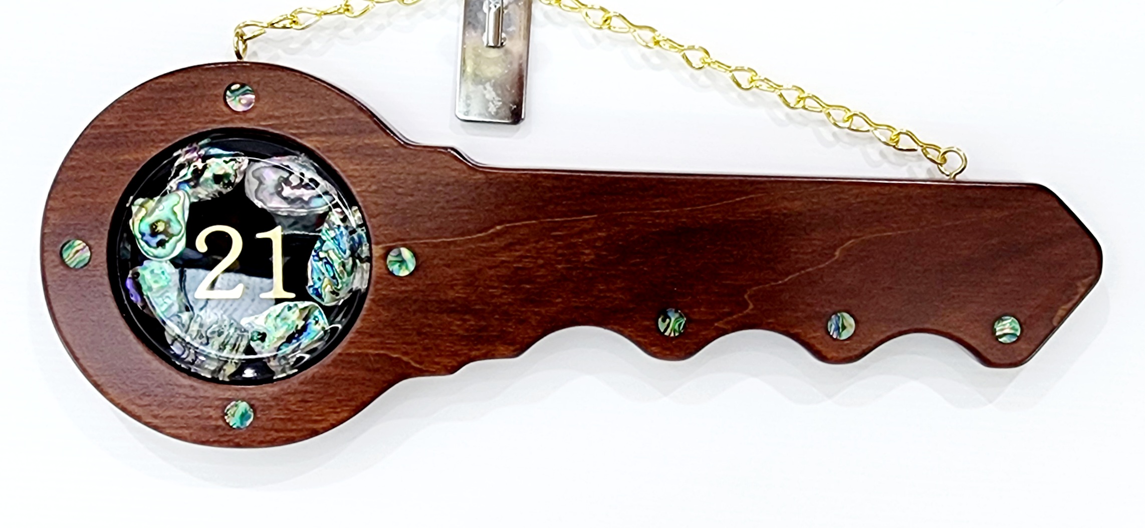 21st Wooden Key with "21" Paua Shell Disk Insert 21st Keys 