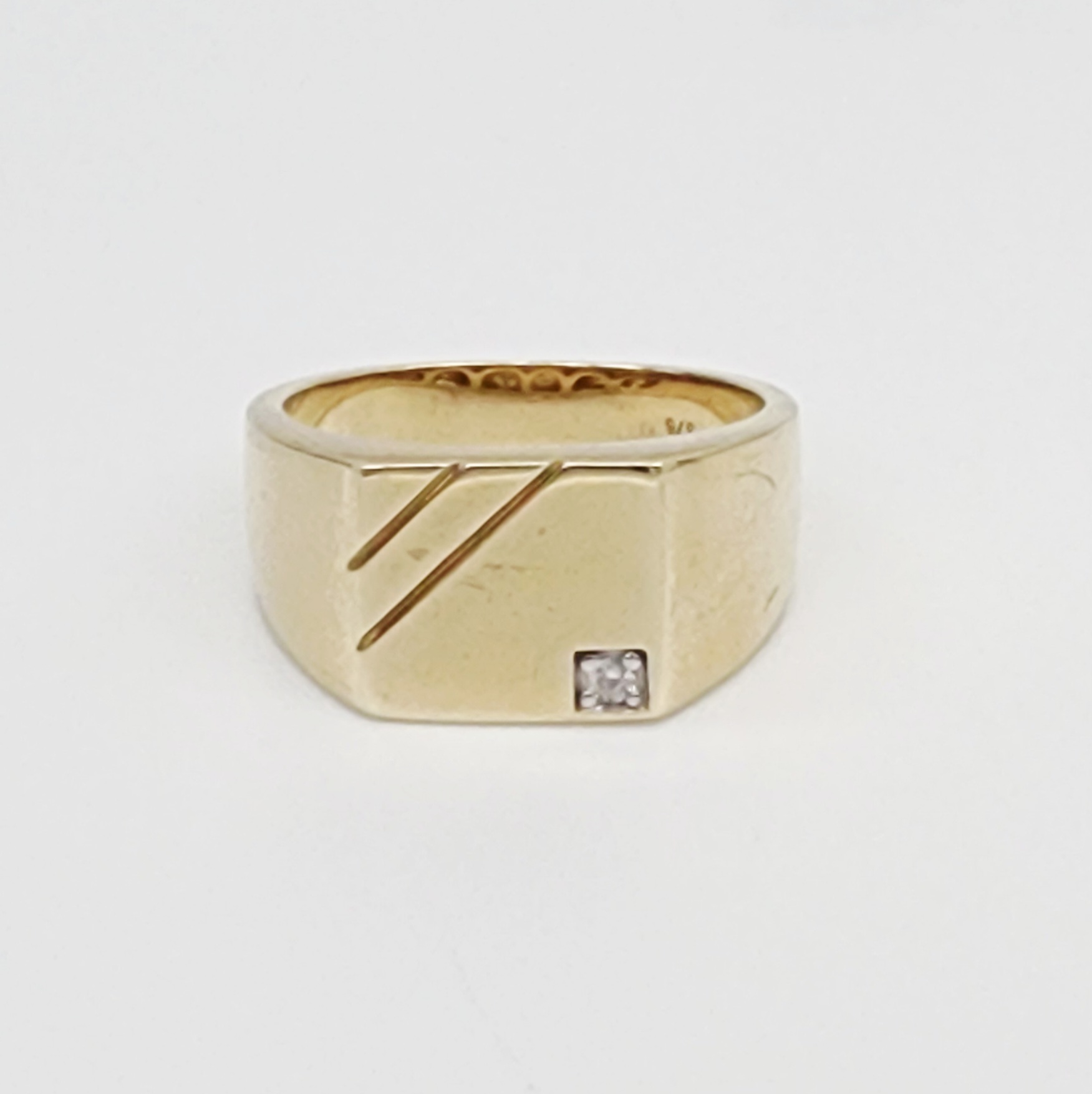 9ct Yellow Gold Men’s Signet Ring with 0.03ct Diamond Accent, 11.5mm Square Top - D7802 Gold Rings, Men's Gold Rings 9ct Yellow Gold Men’s Signet Ring with 0.03ct Diamond Accent, 11.5mm Square Top - D7802 Gold Rings, Men's Gold Rings
