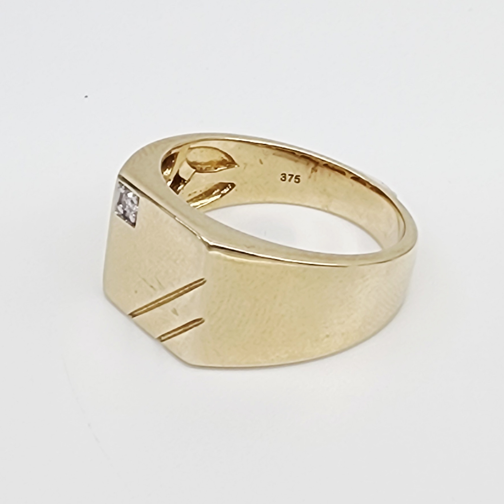 9ct Yellow Gold Men’s Signet Ring with 0.03ct Diamond Accent, 11.5mm Square Top - D7802 Gold Rings, Men's Gold Rings 9ct Yellow Gold Men’s Signet Ring with 0.03ct Diamond Accent, 11.5mm Square Top - D7802 Gold Rings, Men's Gold Rings