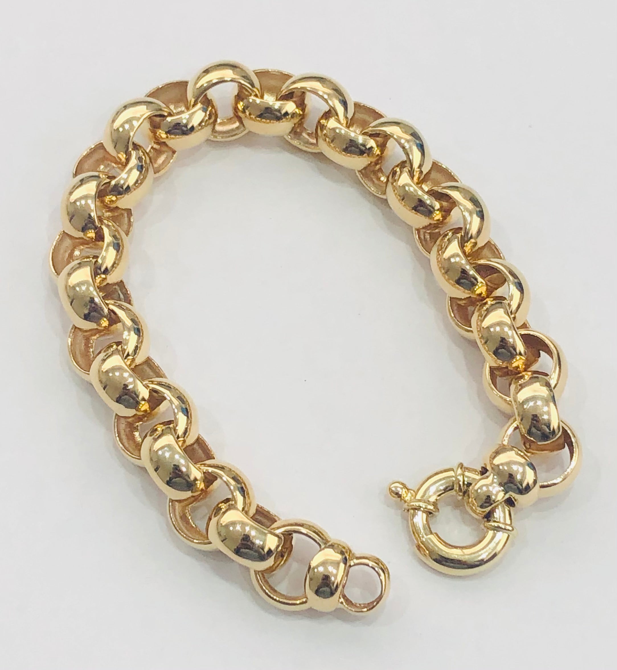 9CT 21CM LARGE BELCHER BRACELET WITH BOLT RING CATCH Gold Bracelets 