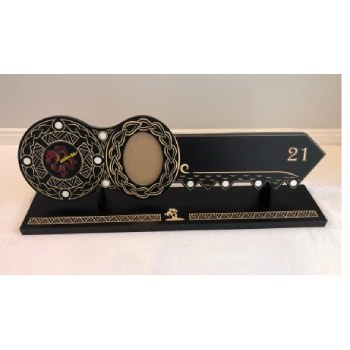 21st Island Design Key with Coloured Paua Shell Hibiscus Flower Inlay & 21 with Round White Mother of Pearl Inlays with Matching Stand - Design 2116 (Stand) 21st Keys 