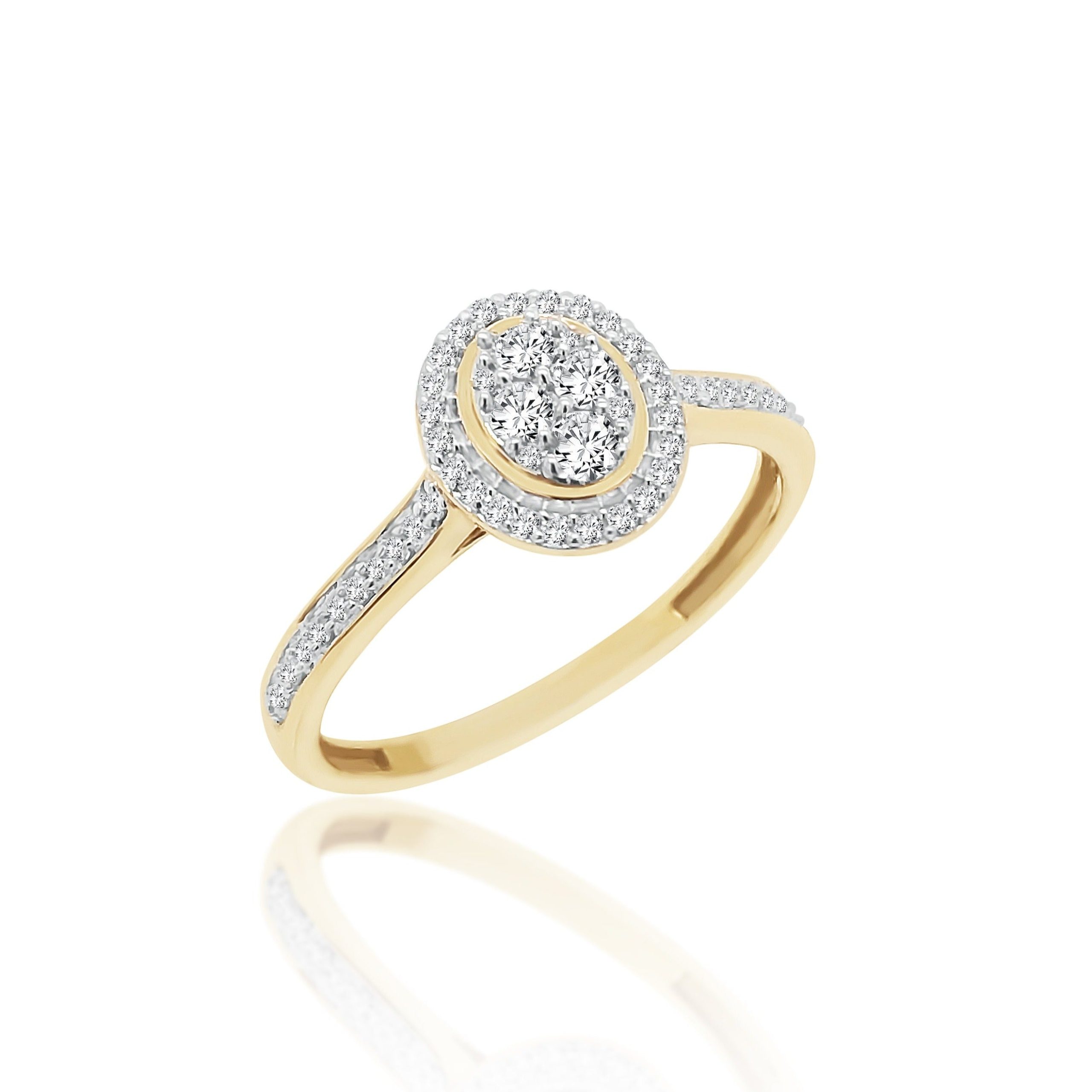 10ct Yellow Gold Halo Oval Engagement Ring with 0.25ct TW of Diamonds Gold Rings 