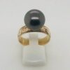 9ct Gold Tahitian Black Pearl Ring On Hawaiian Design Band - 14