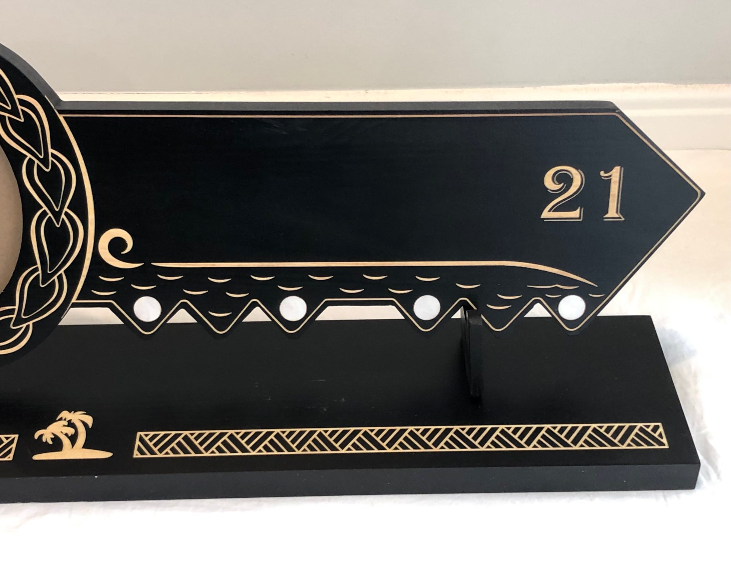 21st Island Design Key with Laser Engraved Samoan Sila & 21 with Round White Mother of Pearl Inlays with Matching Stand - Design 2115 (Stand) 21st Keys 21st Island Design Key with Laser Engraved Samoan Sila & 21 with Round White Mother of Pearl Inlays with Matching Stand - Design 2115 (Stand) 21st Keys
