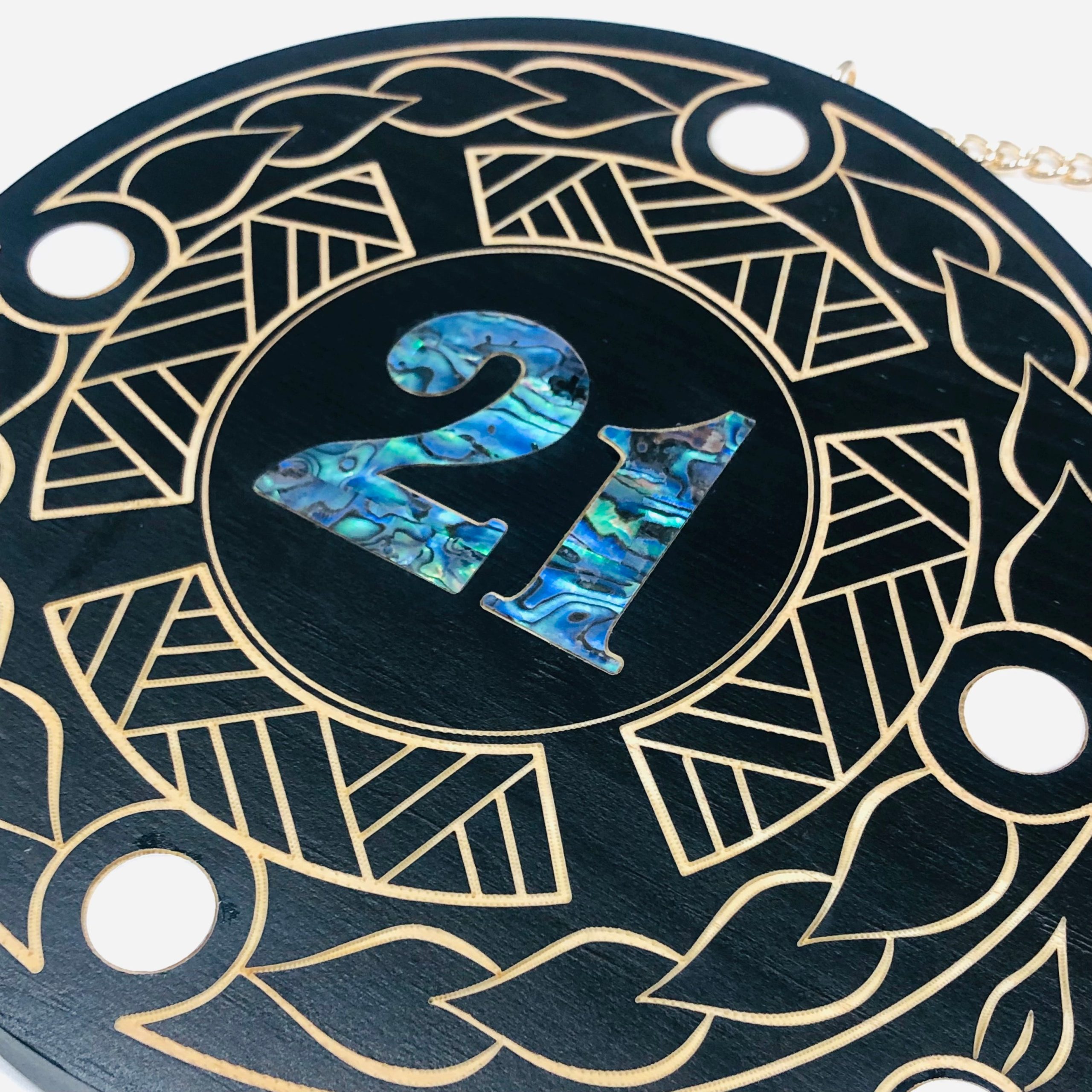 21st Island Design Key with Laser Engraved Patterns & Paua Shell 21 Inlay - Design 2117 21st Keys 21st Island Design Key with Laser Engraved Patterns & Paua Shell 21 Inlay - Design 2117 21st Keys