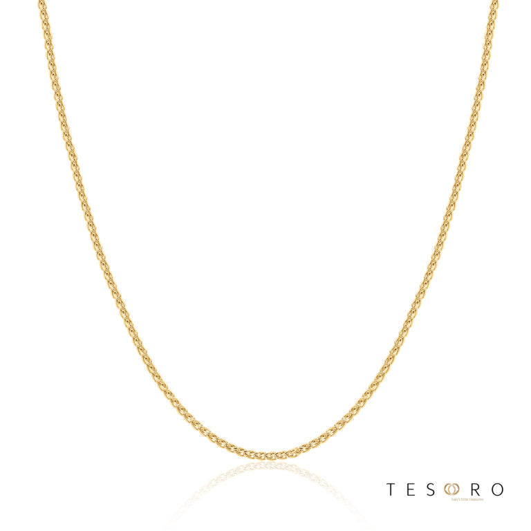 9ct Yellow Gold 1.2mm Diamond Cut Round Magic Wheat Link Chain Gold Chain 