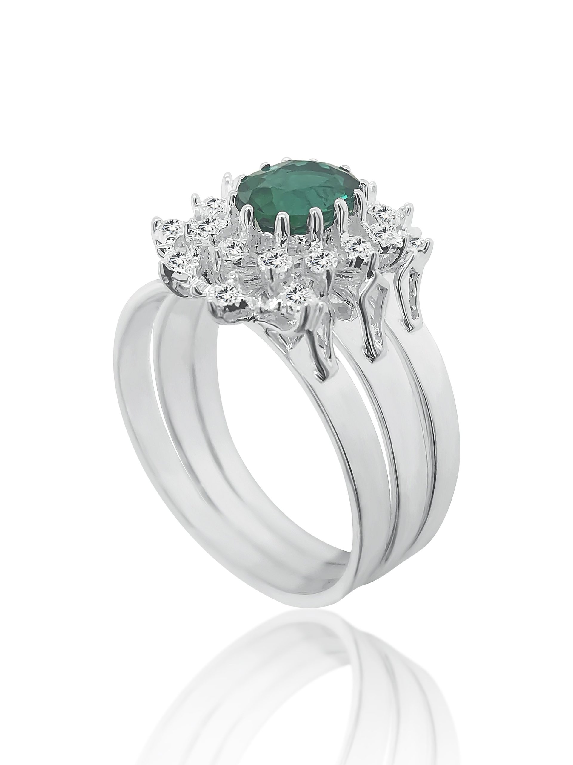 Sterling Silver 3 Piece Cluster Ring Set with Cubic Zirconia & Created Emerald Setting - S/S-D2053-EMERALD Sterling Silver Rings Sterling Silver 3 Piece Cluster Ring Set with Cubic Zirconia & Created Emerald Setting - S/S-D2053-EMERALD Sterling Silver Rings