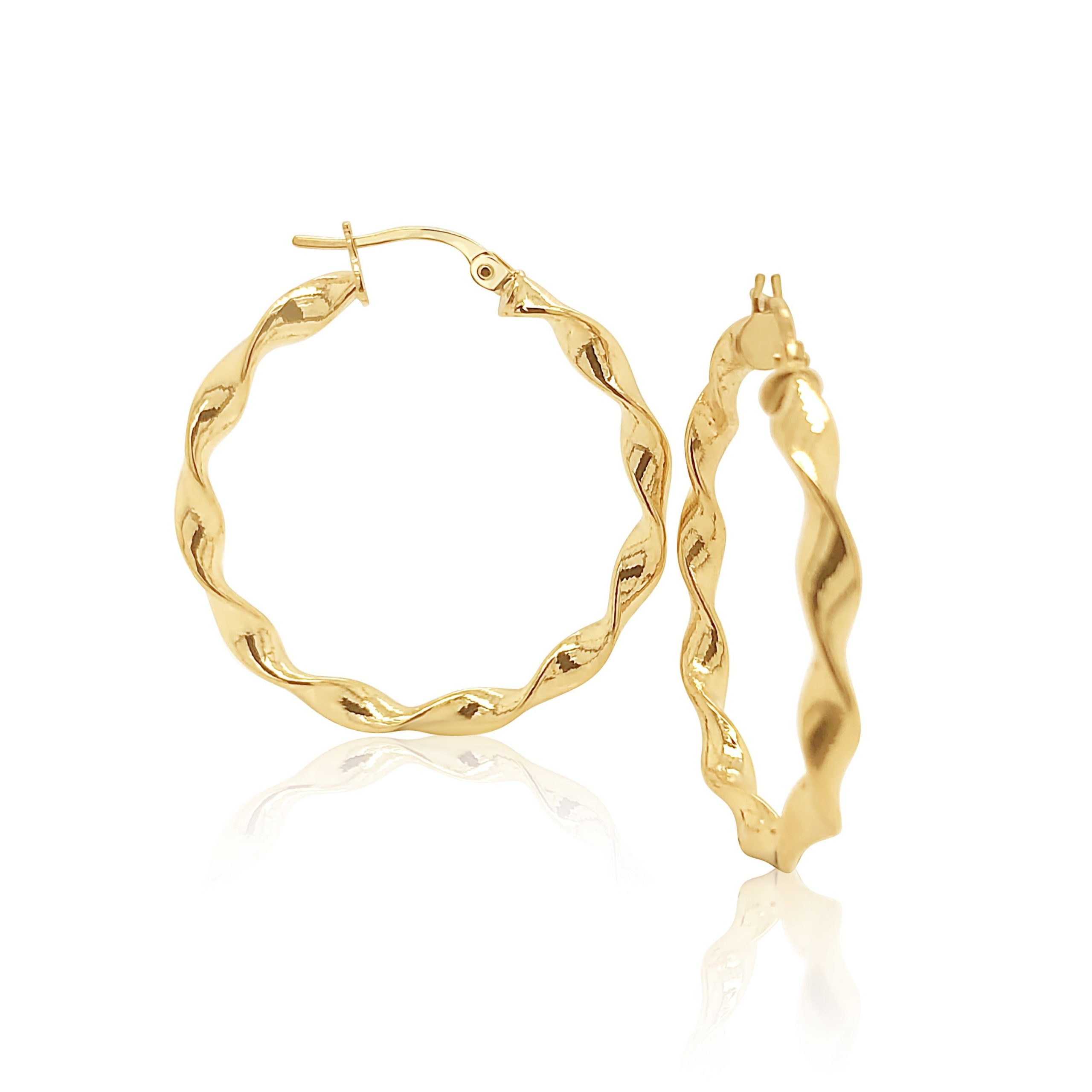 9ct Yellow Gold 25mm Twisted Plain Oval Hoop Earrings Gold Earrings 