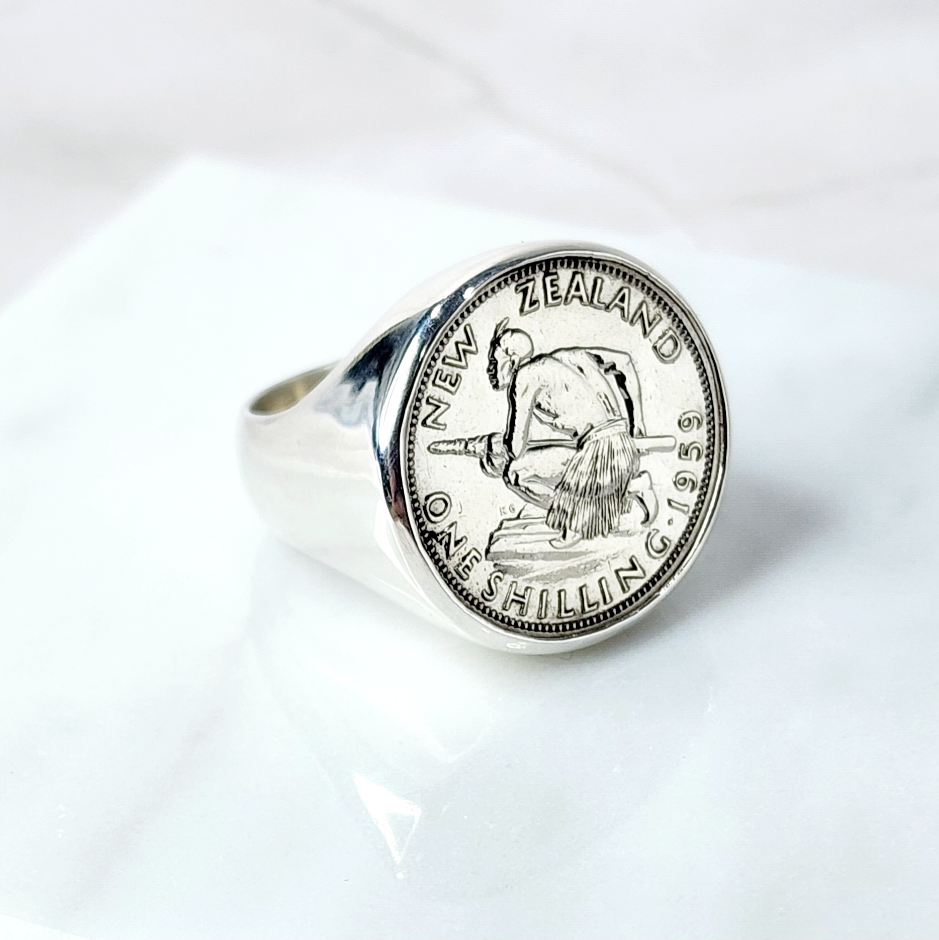 1964 One Shilling Coin Ring in Sterling Silver Sterling Silver Rings 