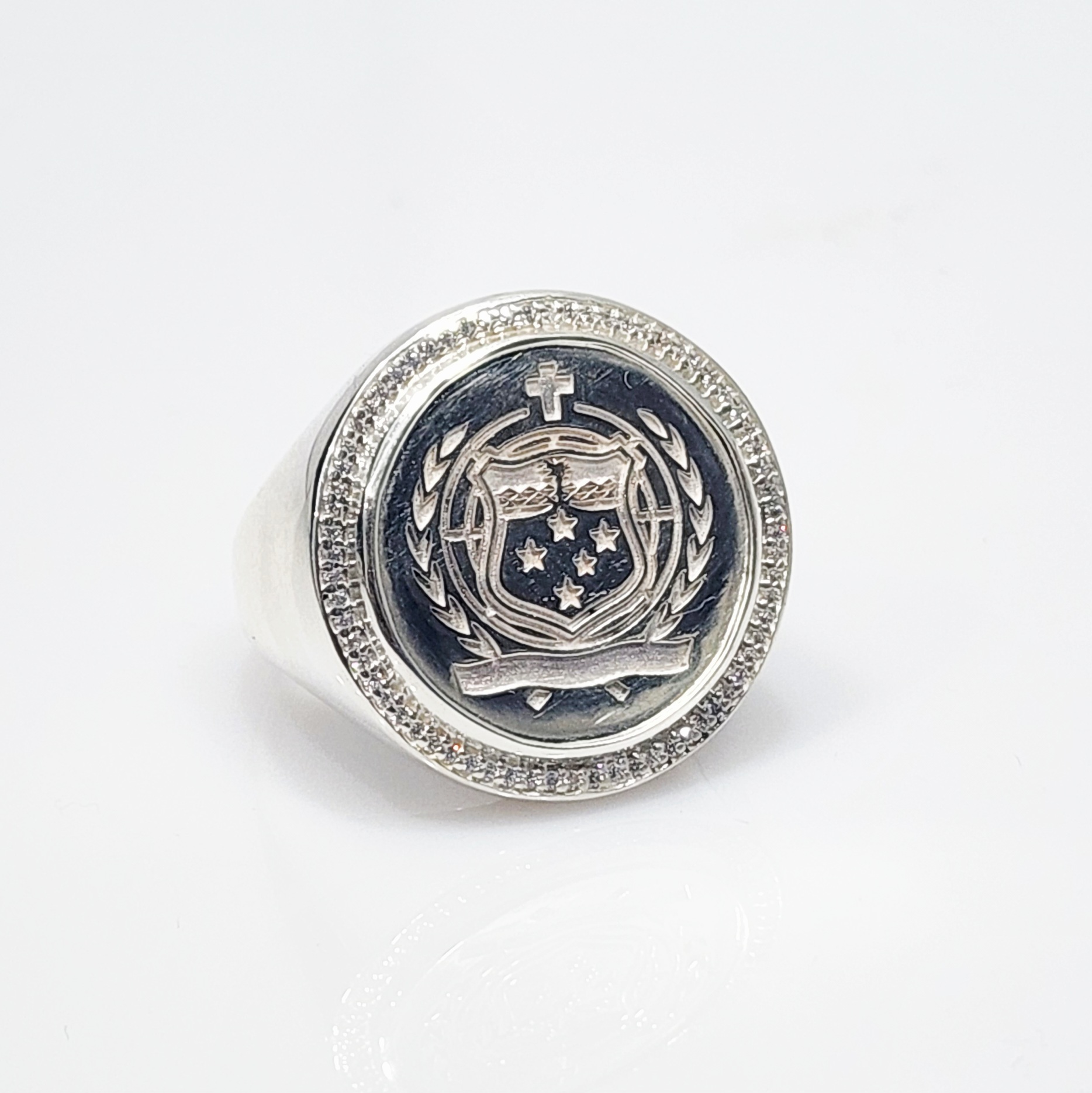 Sterling Silver Samoan Sila Coin Ring With Cubic Zirconia Setting Sterling Silver Rings 