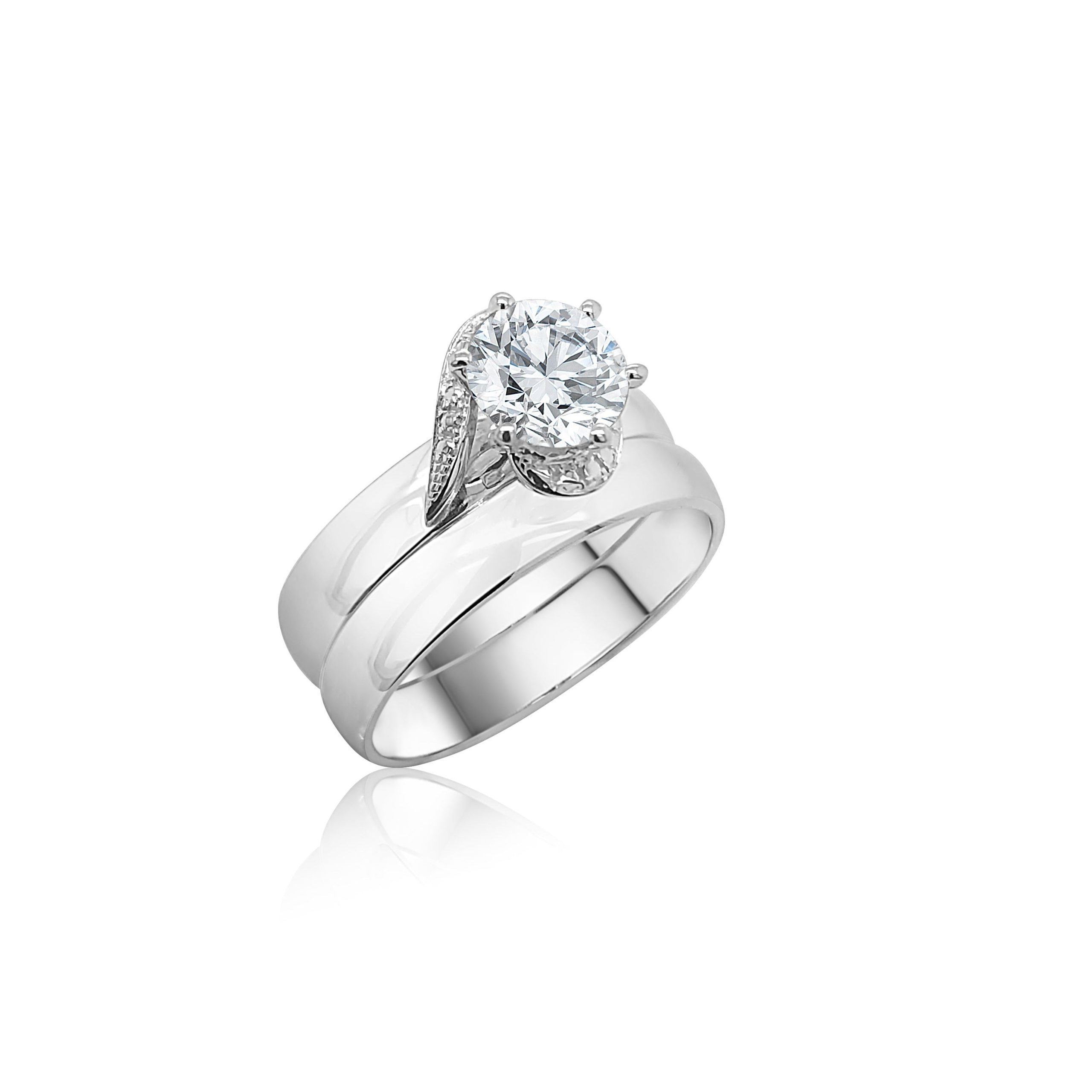 Sterling Silver Ladies 2 Piece Cubic Ziconia Wedding Set Sterling Silver Rings 