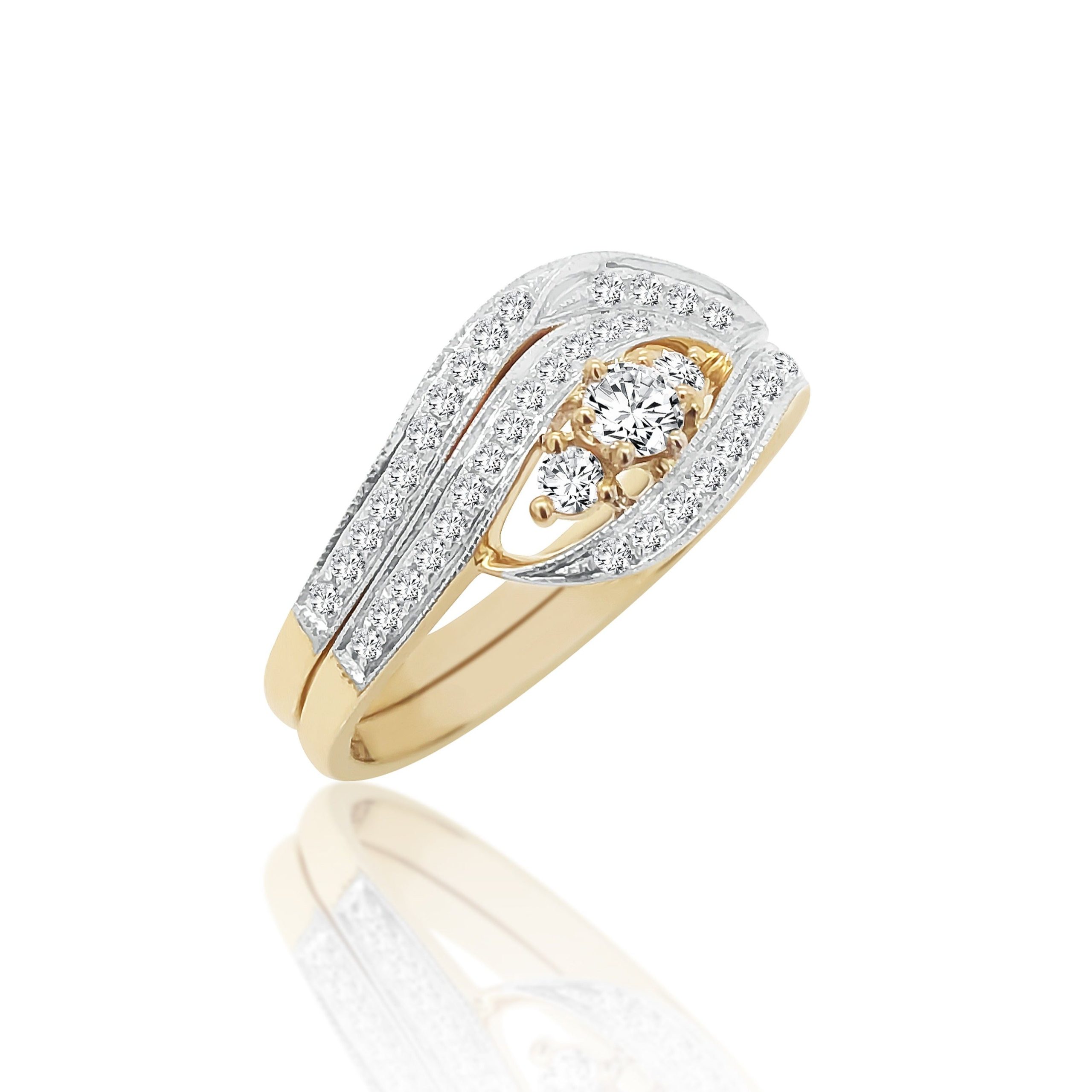9ct Yellow Gold 2 Piece Wedding Ring Set With Cubic Zirconia Setting Gold Rings 