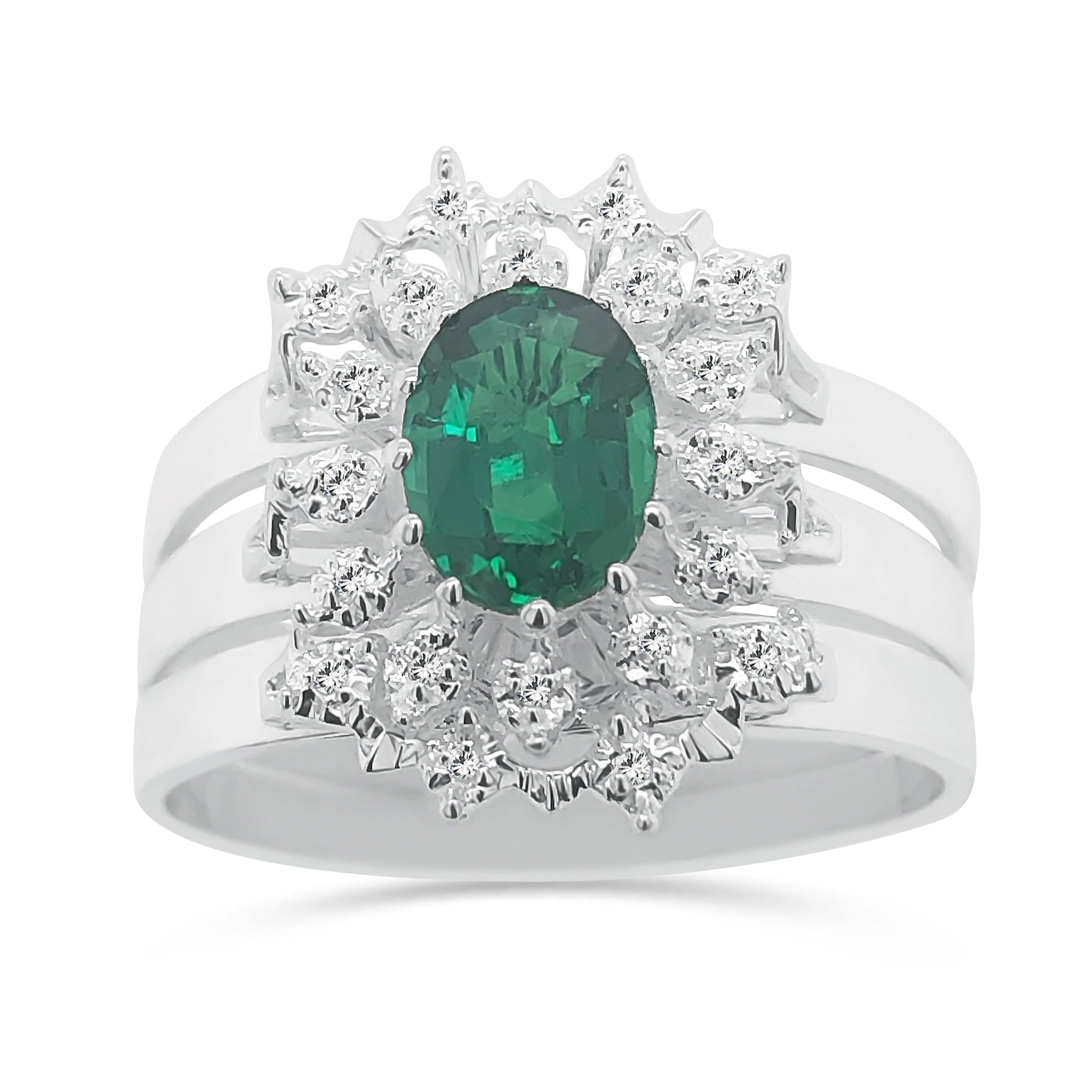 Sterling Silver 3 Piece Cluster Ring Set with Cubic Zirconia & Created Emerald Setting - S/S-D2053-EMERALD Sterling Silver Rings Sterling Silver 3 Piece Cluster Ring Set with Cubic Zirconia & Created Emerald Setting - S/S-D2053-EMERALD Sterling Silver Rings