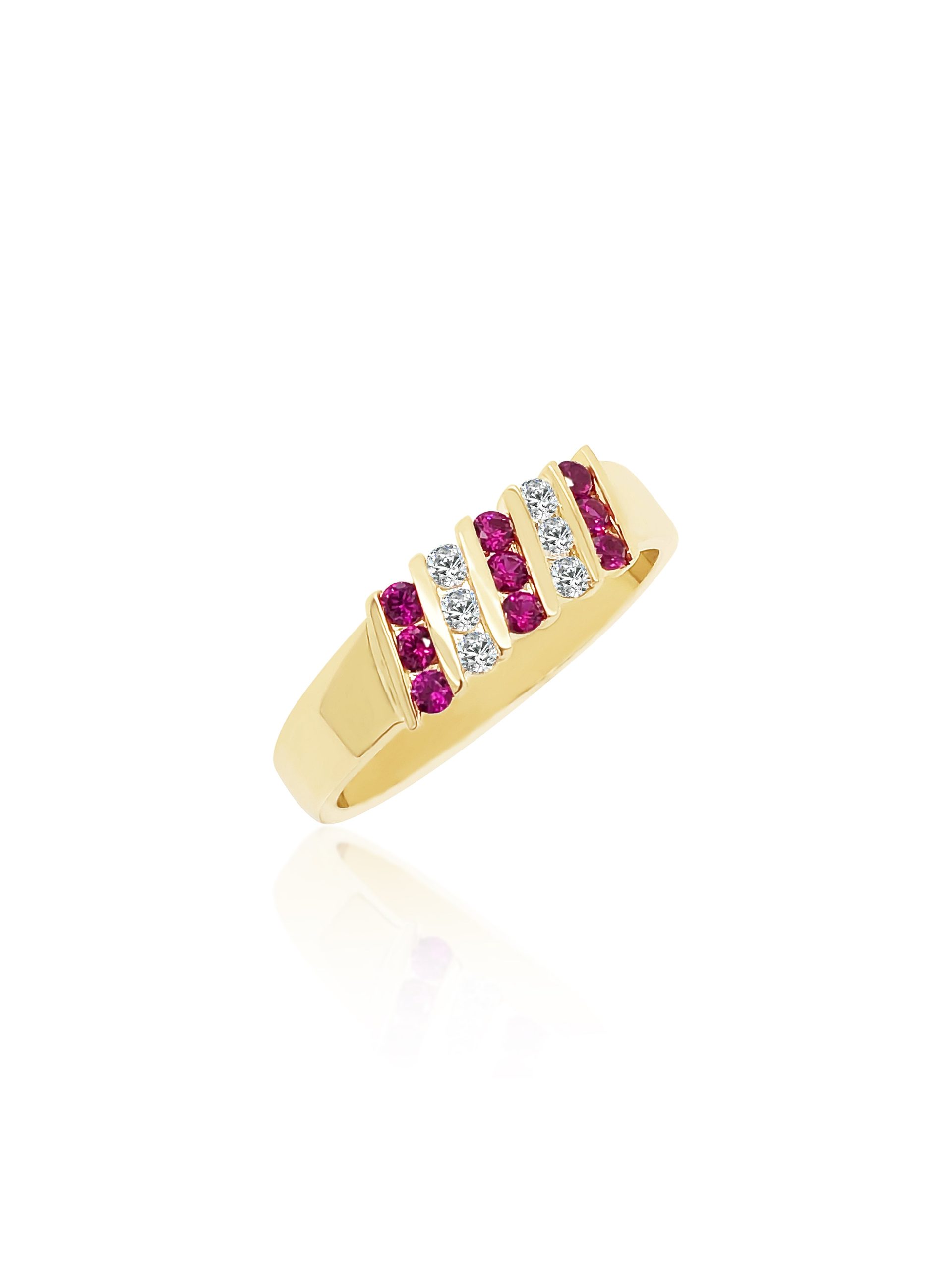 9ct Yellow Gold Channel Set Created Ruby & Cubic Zirconia Ring Gold Rings 
