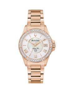 BULOVA MARINE STAR LADIES DIAMOND SET ROSE GOLD BRACELET - 98R295 bulova 