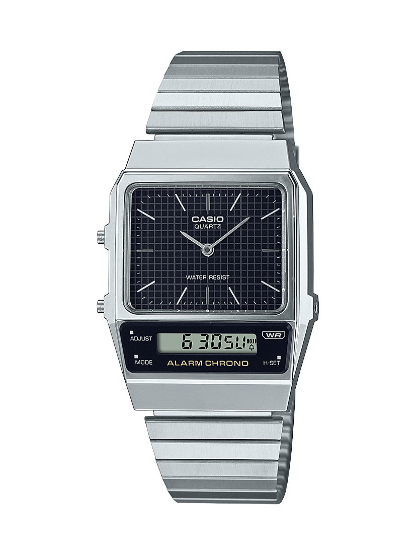 Casio Vintage Duo LCD Dial, Dual Time Silver Tone Black Dial - AQ800E-1A CASIO 