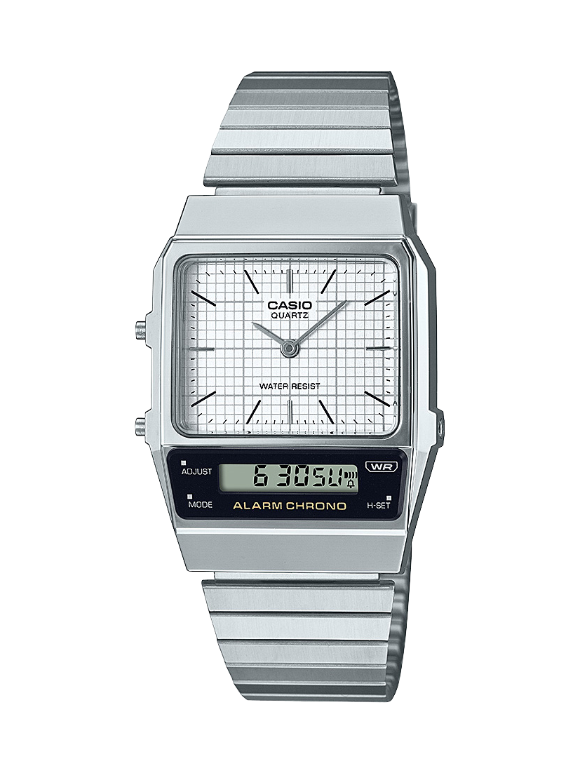 Casio Vintage Duo LCD Dial, Dual Time Silver Tone White Dial - AQ800E-7A CASIO 