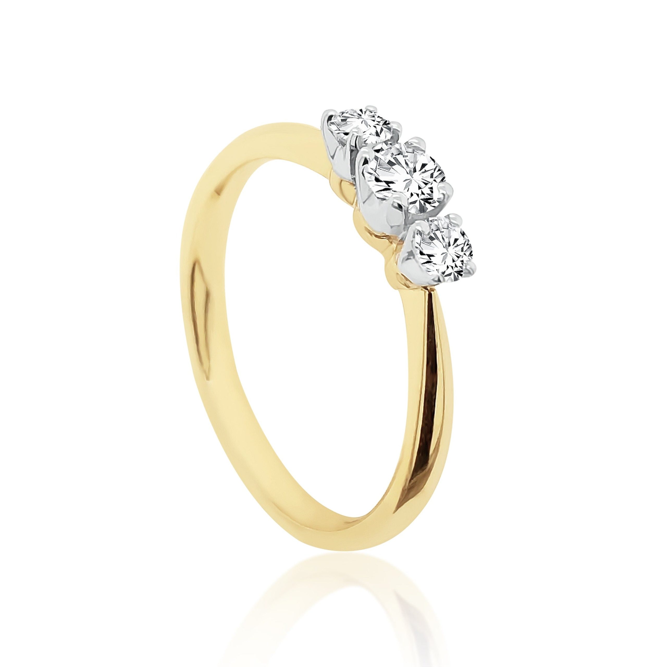 Three Stone Engagement Ring with 0.40 Carat Diamonds in 18ct Yellow Gold Gold Rings Three Stone Engagement Ring with 0.40 Carat Diamonds in 18ct Yellow Gold Gold Rings