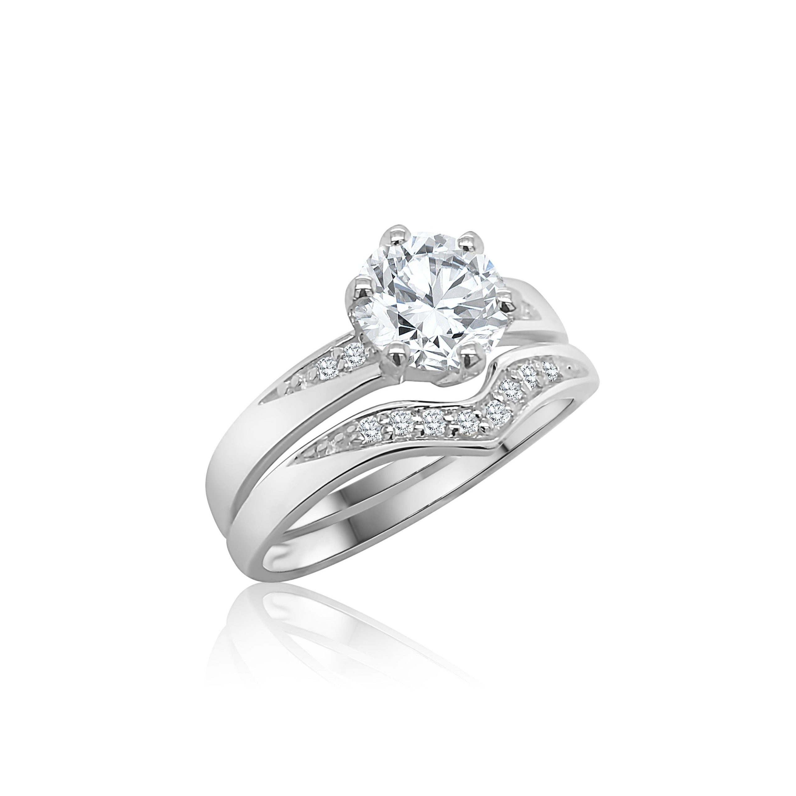 Sterling Silver Ladies 2 Piece Cubic Ziconia Bridal Set Ring Sterling Silver Rings 