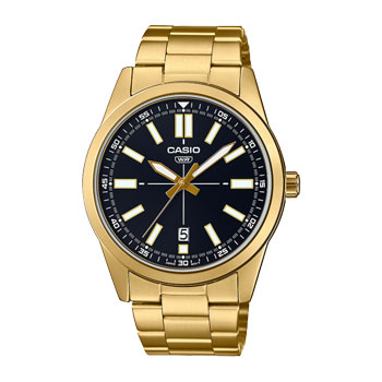 Casio Analogue Stainless Steel Gold Tone With Black Dial Watch - MTPVD02G-1E CASIO 