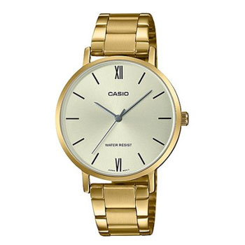 Casio Womens Analogue Stainless Steel Gold Dial Watch - LTPVT01G-9B CASIO 