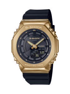 Casio G-Shock Mid Size Metal-Clad with Gold On Black In A Smaller Compact Profile - GMS2100GB-1A G-SHOCK Casio G-Shock Mid Size Metal-Clad with Gold On Black In A Smaller Compact Profile - GMS2100GB-1A G-SHOCK