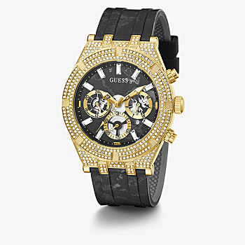 Guess Dynasty Gold Tone Case and Black Silicone Strap Watch - GW0418G2 GUESS 