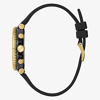 Guess Queen Gold Tone Case and Black Silicone Strap Ladies Watch - GW0466L1 GUESS Guess Queen Gold Tone Case and Black Silicone Strap Ladies Watch - GW0466L1 GUESS