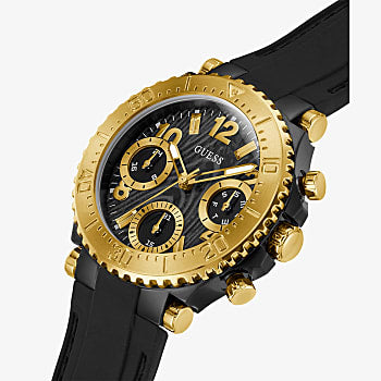Guess Queen Gold Tone Case and Black Silicone Strap Ladies Watch - GW0466L1 GUESS Guess Queen Gold Tone Case and Black Silicone Strap Ladies Watch - GW0466L1 GUESS