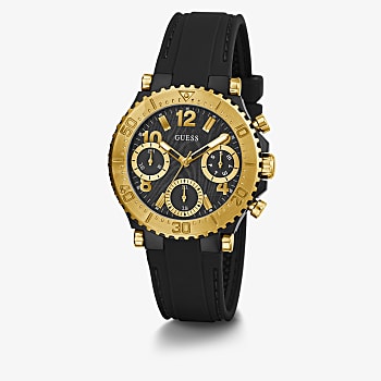 Guess Queen Gold Tone Case and Black Silicone Strap Ladies Watch - GW0466L1 GUESS 