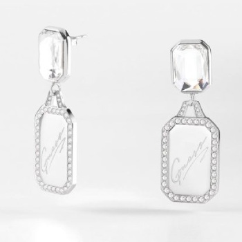 Guess 28mm Pendant Tag & Crystal Silver Plated Stud Earrings - JUBE01132 JWRHT/U GUESS JEWELLERY 