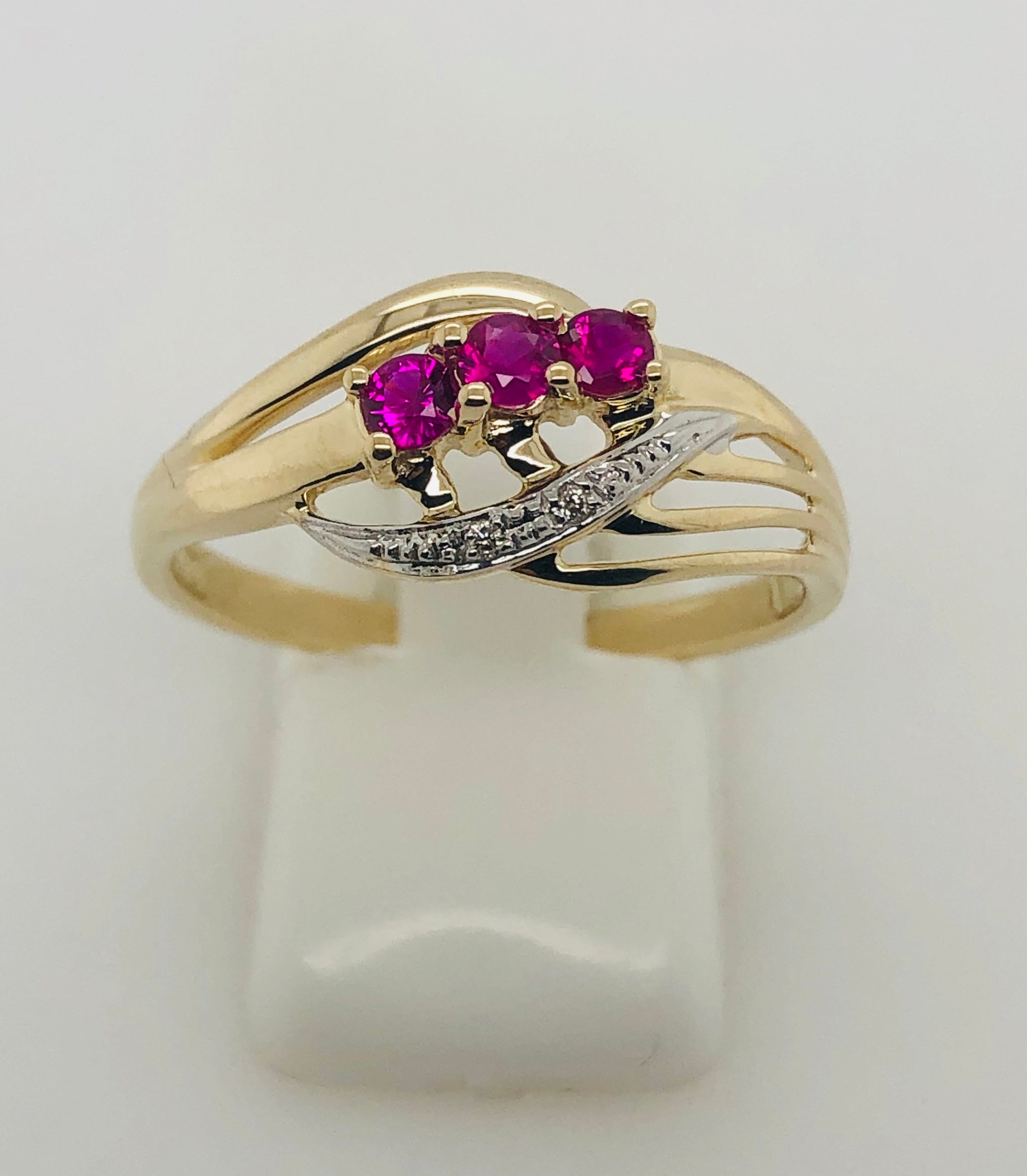 9ct Yellow Gold Diamond & Ruby Crossover Ring Gold Rings 