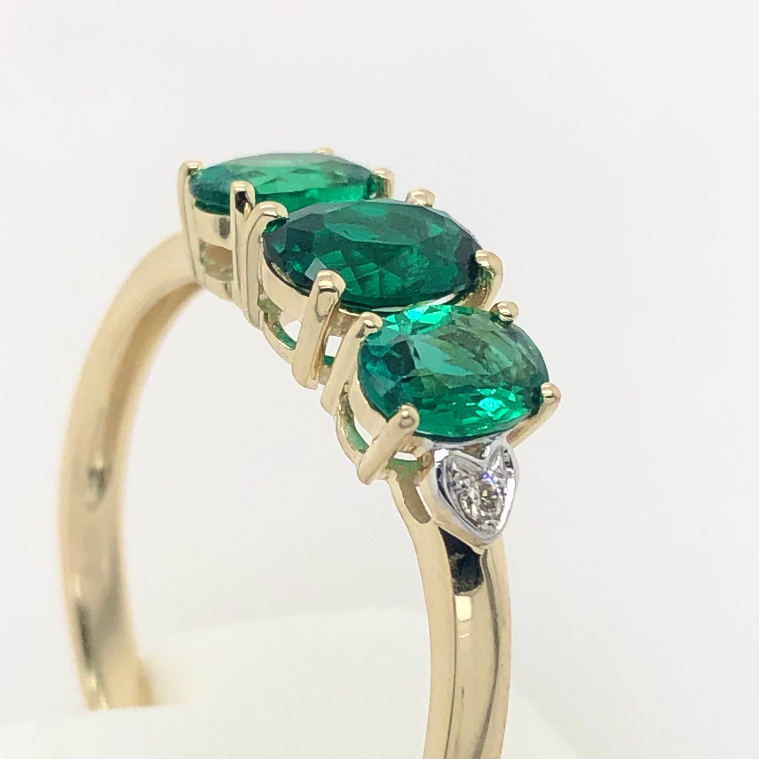 9ct Yellow Gold 3 Stone Biron Emerld Ring with Diamonds Gold Rings 9ct Yellow Gold 3 Stone Biron Emerld Ring with Diamonds Gold Rings