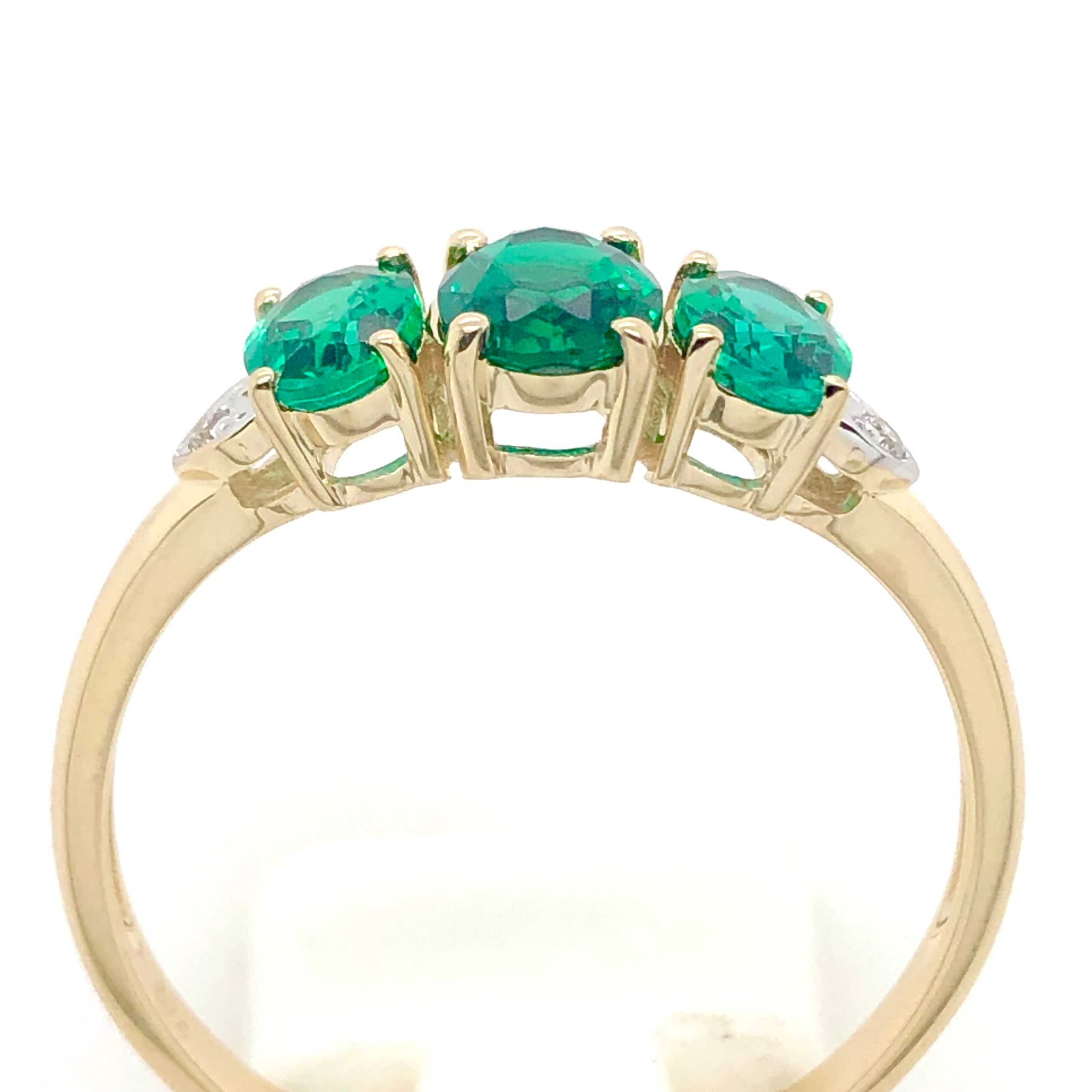 9ct Yellow Gold 3 Stone Biron Emerld Ring with Diamonds Gold Rings 9ct Yellow Gold 3 Stone Biron Emerld Ring with Diamonds Gold Rings