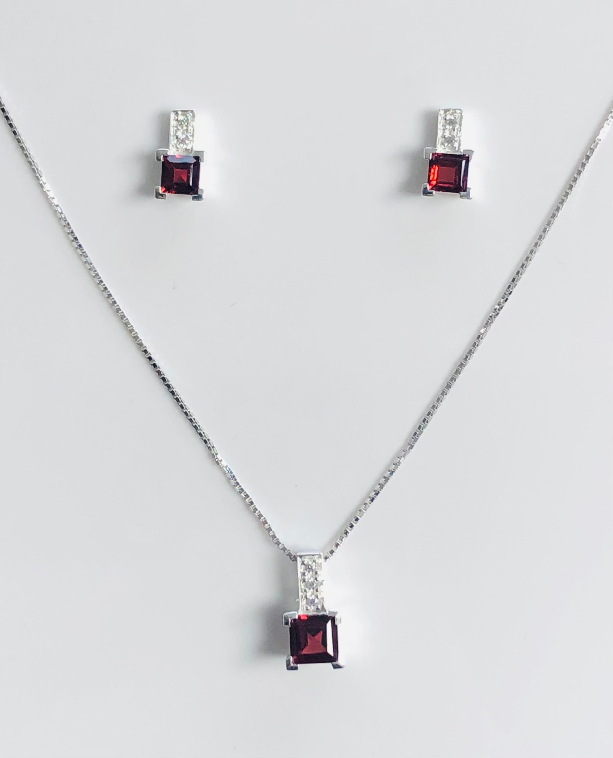 Sterling Silver Garnet & CZ Pendant and Earring Set SKU-D4468-D4469 Sterling Silver Pendants 