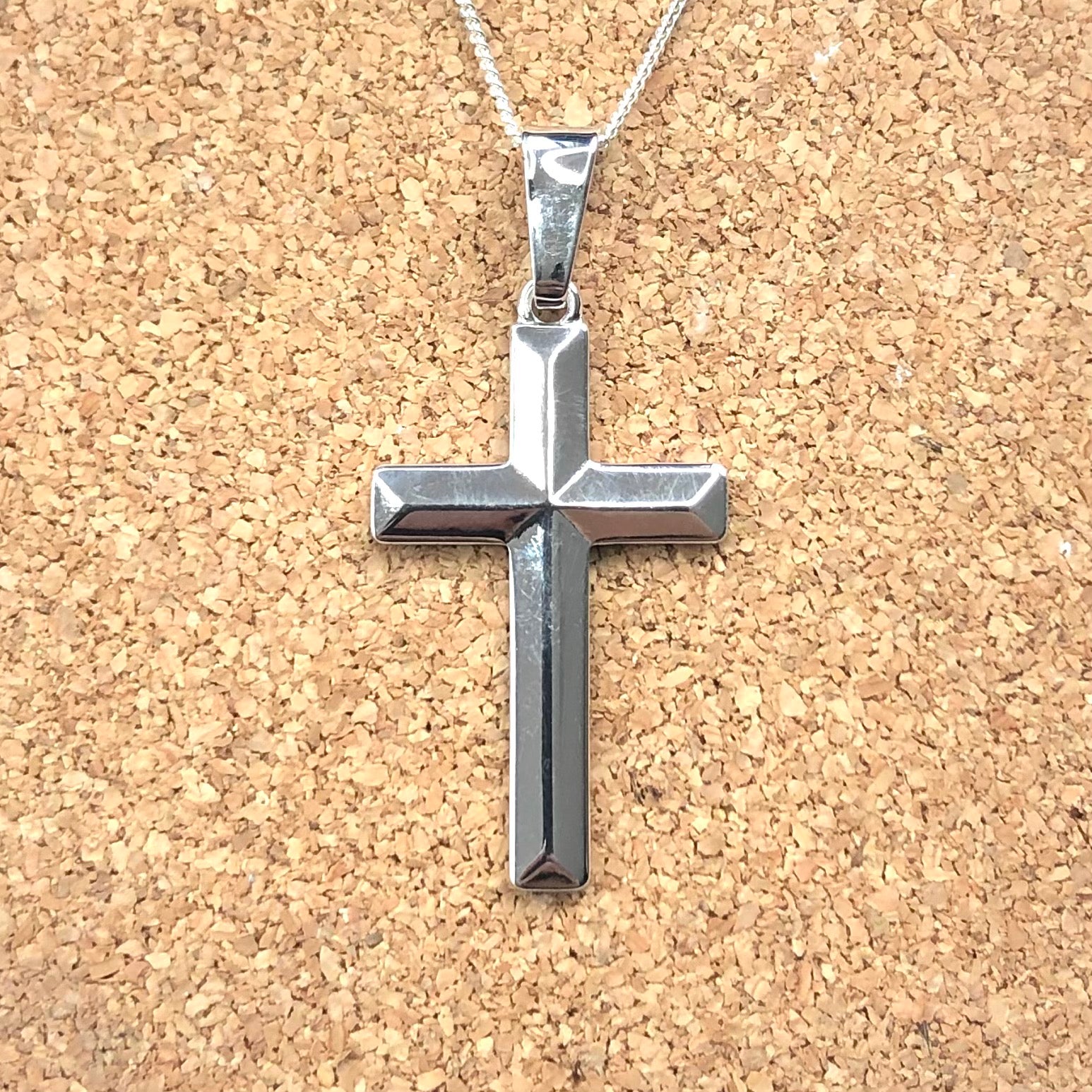 Sterling Silver Cross Pendant 42mm x 20mm With Sterling Silver CD30 Chain Sterling Silver Pendants 