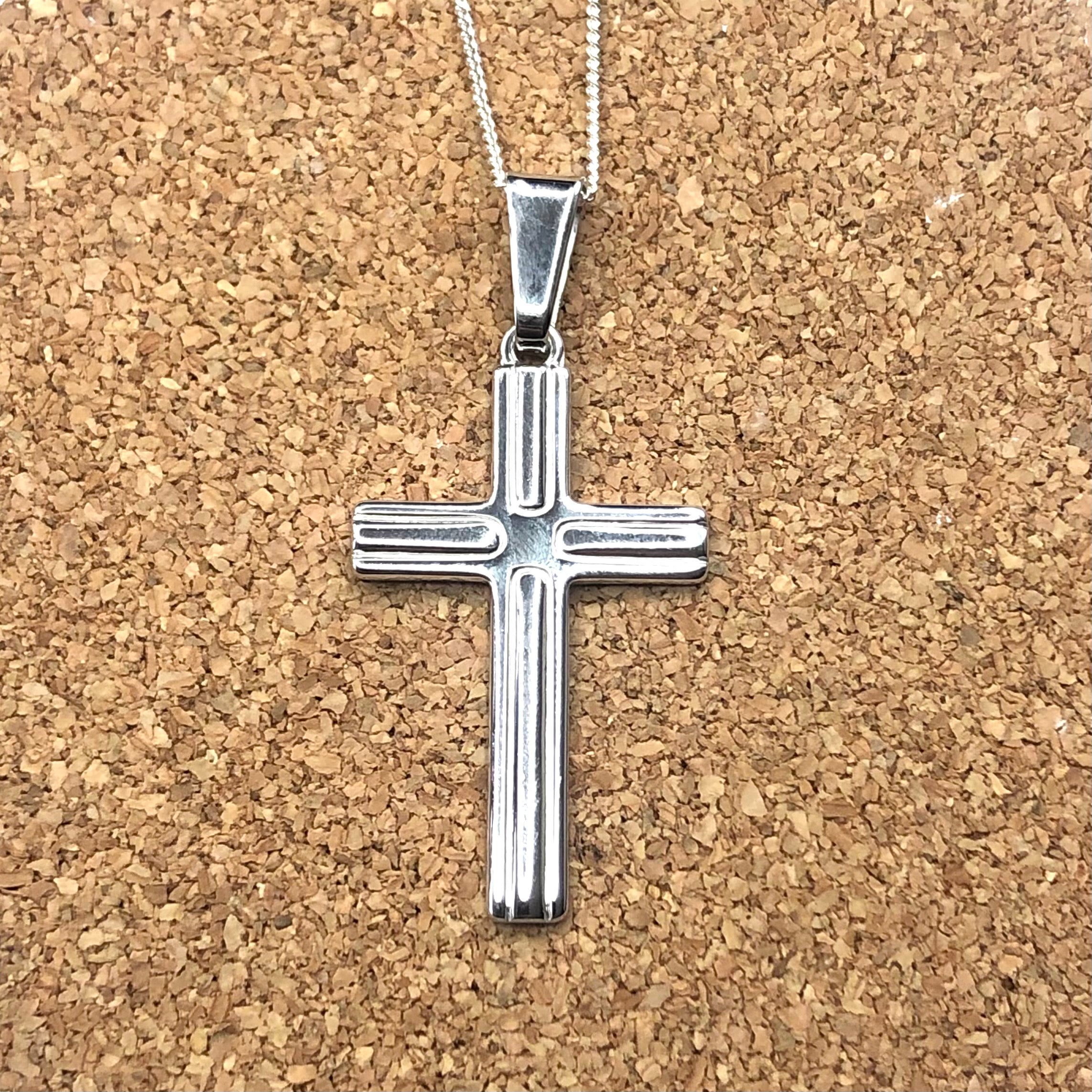 Sterling Silver Cross Pendant 42mm x 20mm With Sterling Silver CD30 Chain Sterling Silver Pendants 