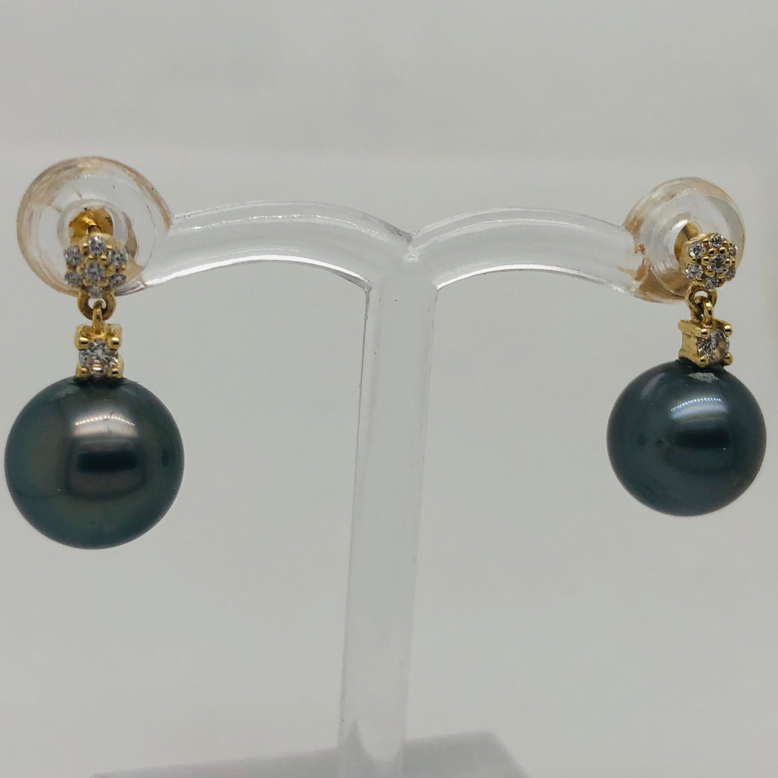 9ct Yellow Gold 9.00-9.50mm Tahitian Black Pearl Drop Earrings With Cubic Zirconia Settings Gold Pearl Jewellery, Pearl Jewellery 9ct Yellow Gold 9.00-9.50mm Tahitian Black Pearl Drop Earrings With Cubic Zirconia Settings Gold Pearl Jewellery, Pearl Jewellery