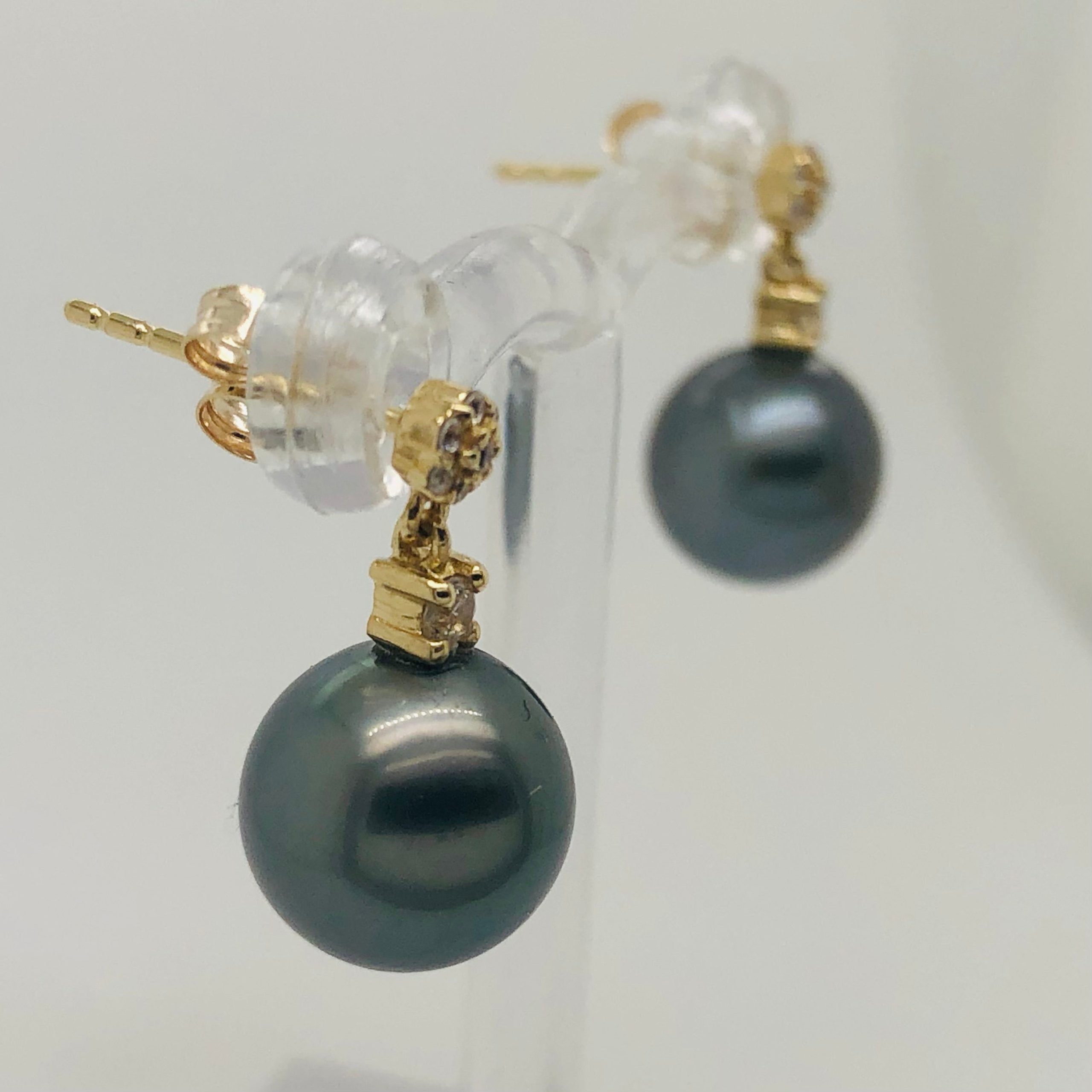 9ct Yellow Gold 9.00-9.50mm Tahitian Black Pearl Drop Earrings With Cubic Zirconia Settings Gold Pearl Jewellery, Pearl Jewellery 9ct Yellow Gold 9.00-9.50mm Tahitian Black Pearl Drop Earrings With Cubic Zirconia Settings Gold Pearl Jewellery, Pearl Jewellery