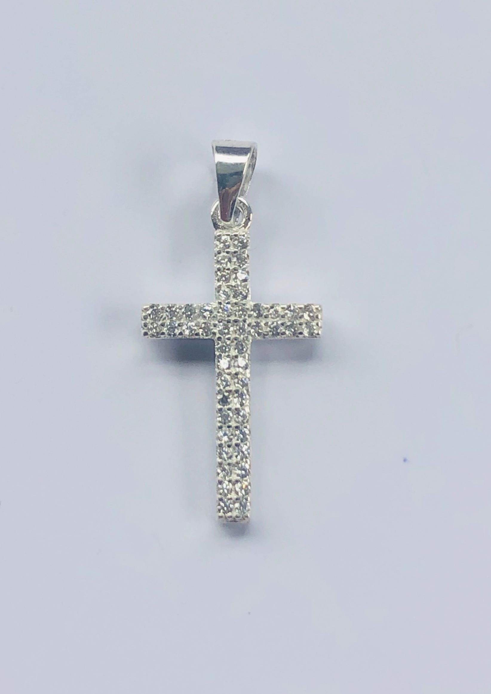 Sterling Silver Cross Pendant With Cubic Zirconia 26mm x 12mm - 005 Sterling Silver Pendants 