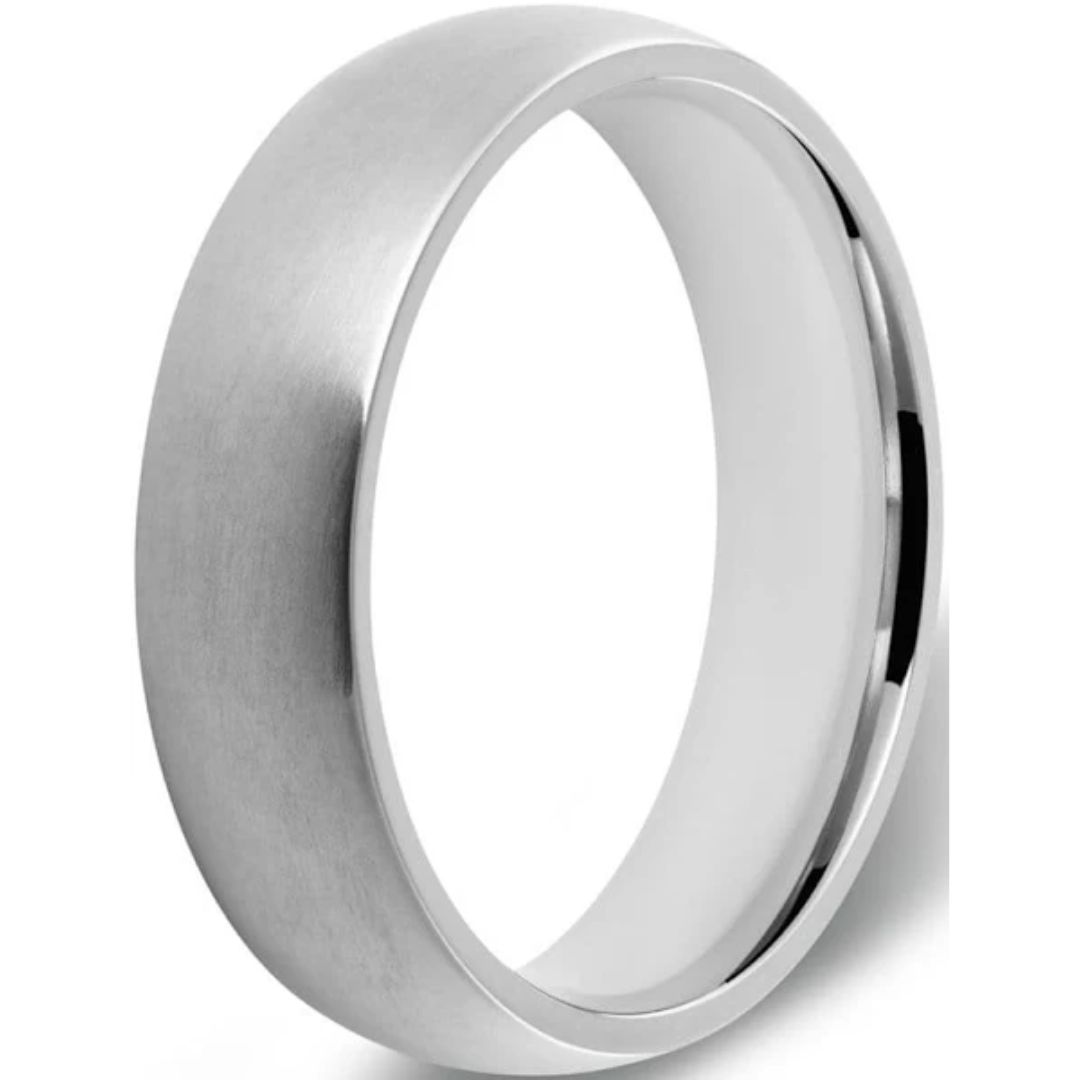 Men's Titanium Satin Finish Half Round Wedding Band 6mm Wide Gold Rings, Men's Gold Rings 