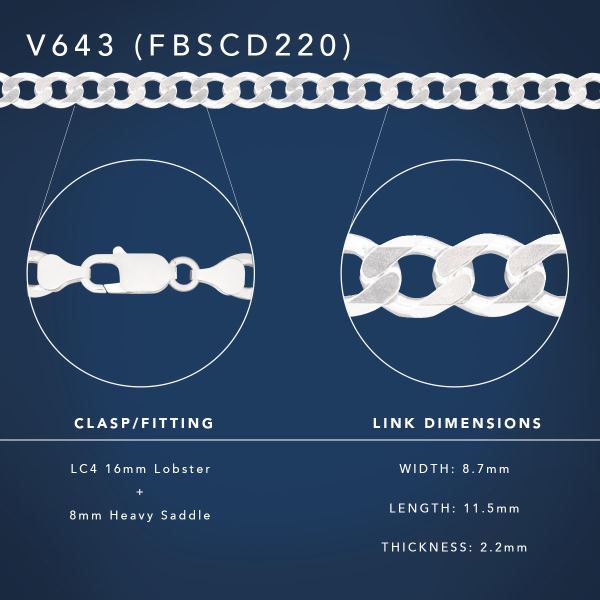Sterling Silver FBSCD220 Flat Bevelled Diamond Cut Curb Link Chain Sterling Silver Chains Sterling Silver FBSCD220 Flat Bevelled Diamond Cut Curb Link Chain Sterling Silver Chains