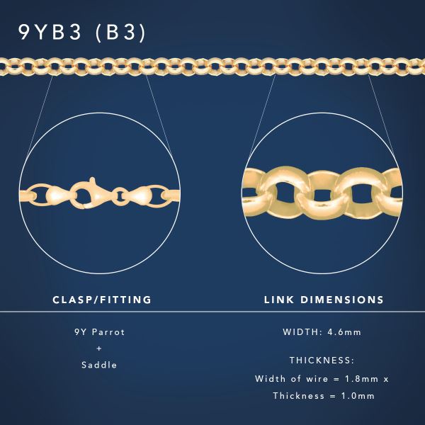9ct Yellow Gold Solid B3 Round Belcher Link Chain – Made in New Zealand - 9CTB3BELCHER Gold Chain 9ct Yellow Gold Solid B3 Round Belcher Link Chain – Made in New Zealand - 9CTB3BELCHER Gold Chain