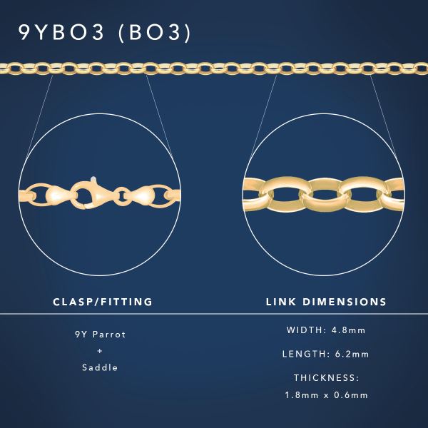 9ct Yellow Gold Solid BO3 Oval Belcher Link Chain – Made in New Zealand - 9CTBO3BELCHER Gold Chain 9ct Yellow Gold Solid BO3 Oval Belcher Link Chain – Made in New Zealand - 9CTBO3BELCHER Gold Chain