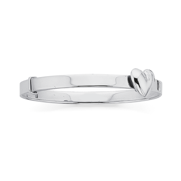 Sterling Silver Plain Child Expander Bangle with Heart Sterling Silver Bracelets 