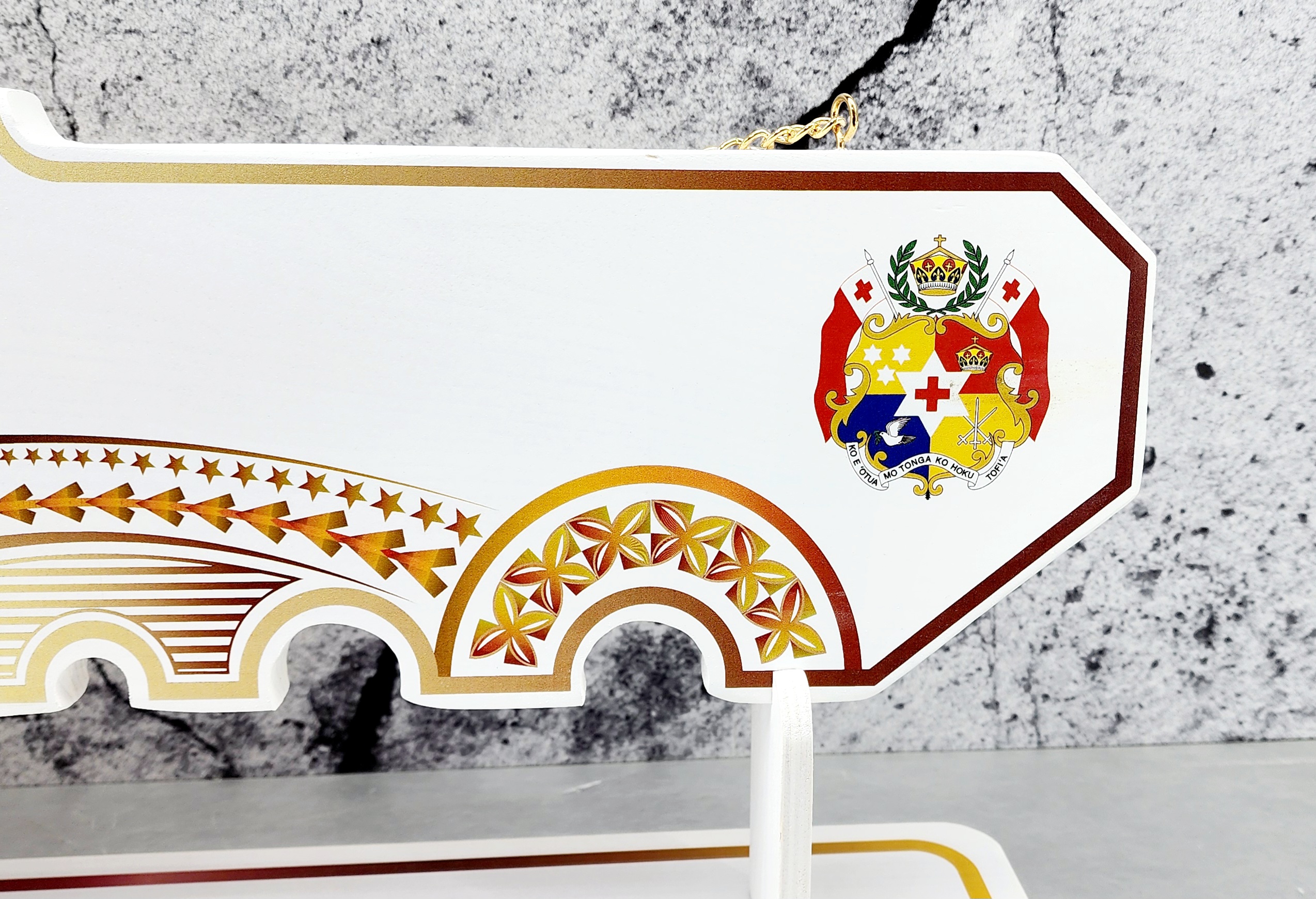 Island Design Golden Red Theme Colour UV Printed Birthday Key with Coloured Tongan Sila with Matching Colour Stand 21st Keys Island Design Golden Red Theme Colour UV Printed Birthday Key with Coloured Tongan Sila with Matching Colour Stand 21st Keys