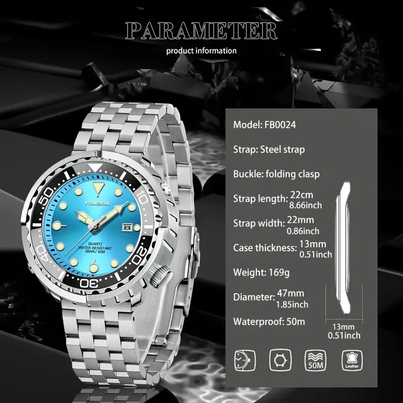 FOXBOX Fashion Watches Sports 50m Waterproof Watches Quartz Stainless Steel Wristwatch Date Watch - Silver/Green Dress Watches FOXBOX Fashion Watches Sports 50m Waterproof Watches Quartz Stainless Steel Wristwatch Date Watch - Silver/Green Dress Watches