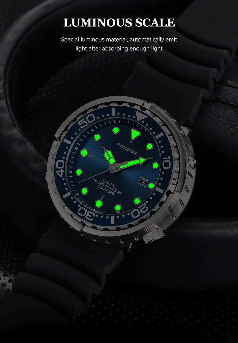 FOXBOX Sports Luminous 50m Waterproof Watch - Silver/Blue Dress Watches FOXBOX Sports Luminous 50m Waterproof Watch - Silver/Blue Dress Watches